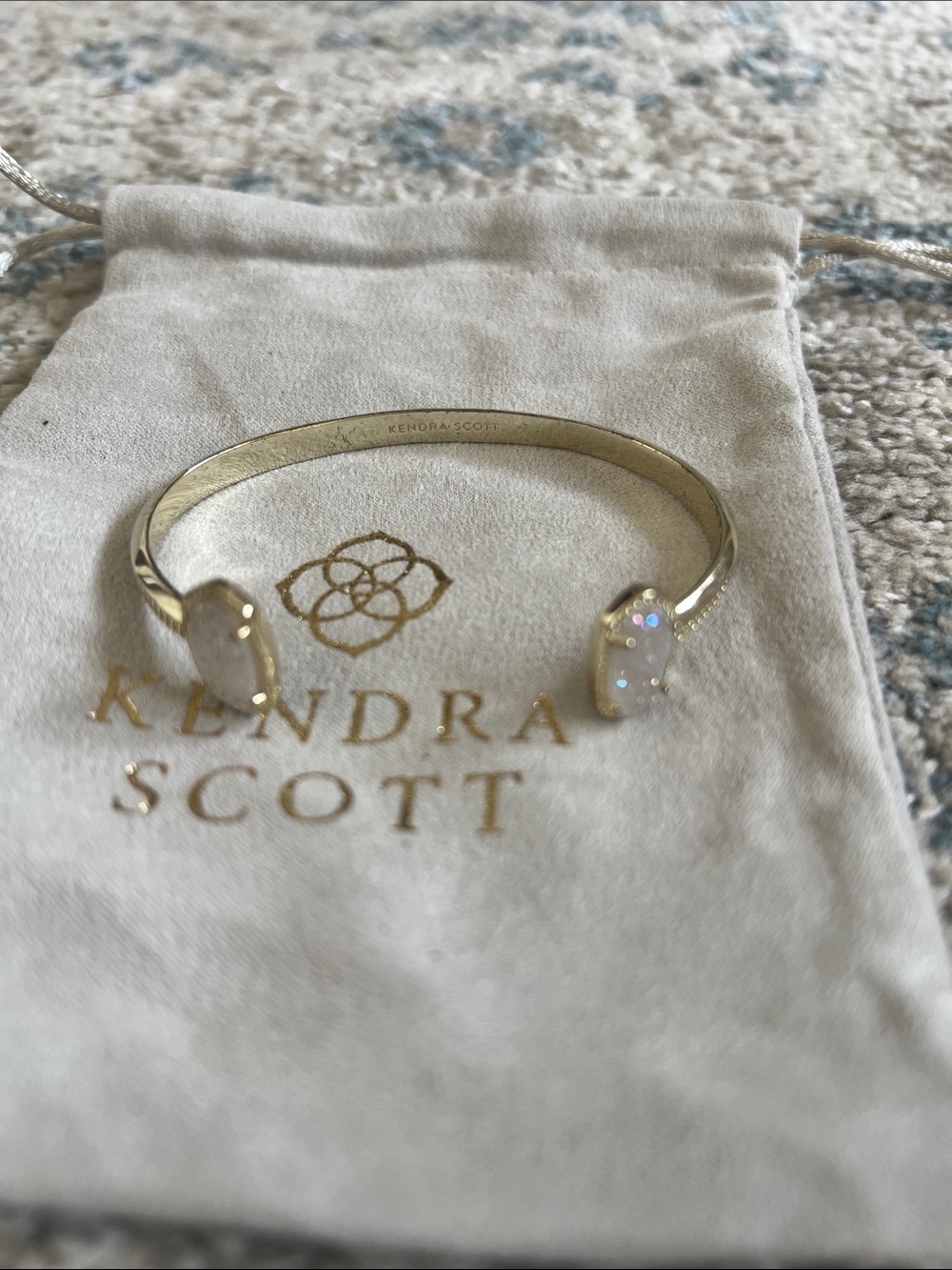 Kendra Scott Elton Gold Iridescent drusy Stone Open Cuff Bracelet